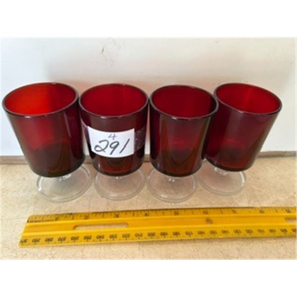 (4) Vintage Luminarc Ruby Red Stemmed Glasses, 3 ½”