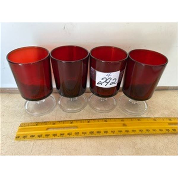 (4) Vintage Luminarc Ruby Red Stemmed Glasses, 3 ½”
