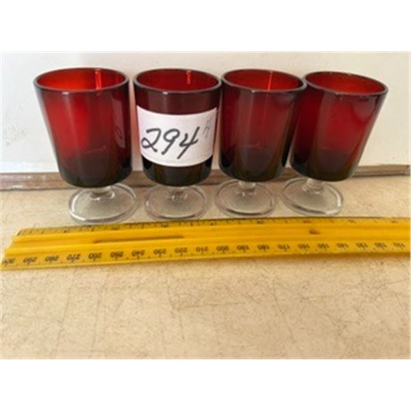 (4) Vintage Luminarc Ruby Red Stemmed Glasses, 2 ¾”