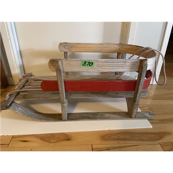 Streamridge Wooden Child’s Sleigh w/ Metal Runners, High Back Rail, & Pull Rope (good shape