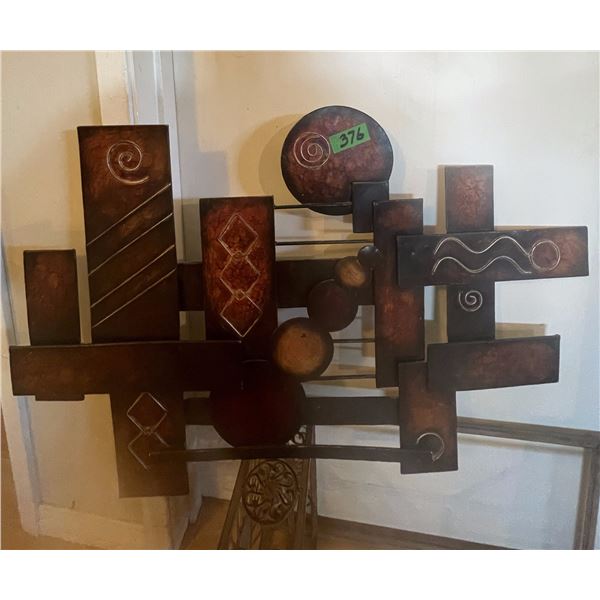 Abstract Mid-Century Wall Sculpture.  Copper Toned Accents w/ Etched Patterns – 30[x=#8221/