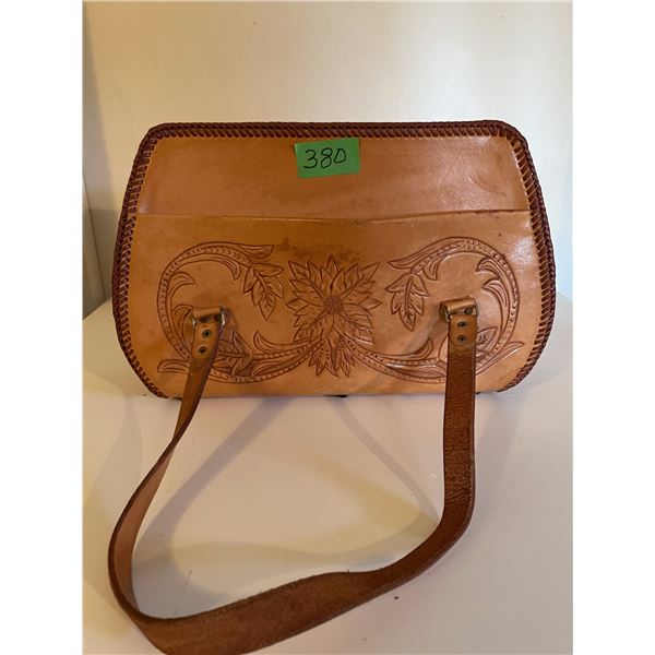 Vintage Hand-Tooled Leather Purse w/ Intricate Floral Carving, Whipped Stitched Edges, & Zip Closure