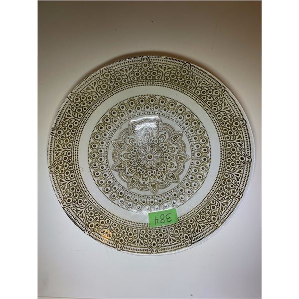 Turkish Glass Bowl feat. Intricate Ivory & Gold Center Mandala Pattern – No Chips or Wear