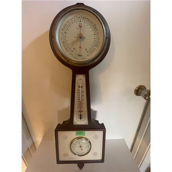 Vintage Genuine Mahogany Weather Station circa. 1930-1960.  Thermometer, Barometer, Hydrometer.