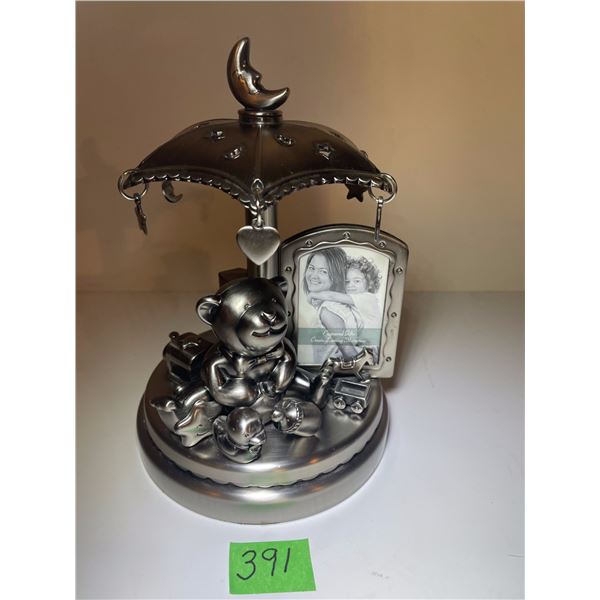 “Royal Limited Silver” Pewter Baby Music Box & Photo Holder Feat. Rotating Carouse