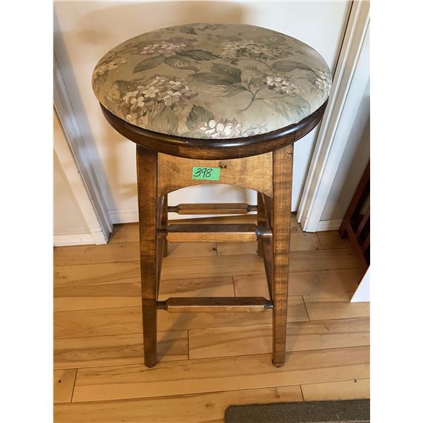 Vintage Floral Upholstered Stool w/ Footrests, Very Solid - 2’9” Tall