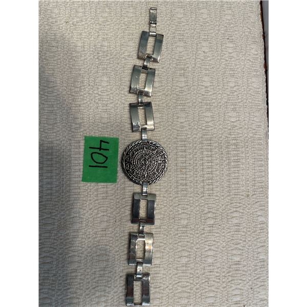Vintage 975 Silver Myan Calendar Disk & Link Bracelet