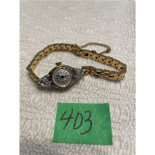 Vintage Tradition Mechanical Ladies Watch w/ Safety Chain, Textured Bracelet, 17 Jewels