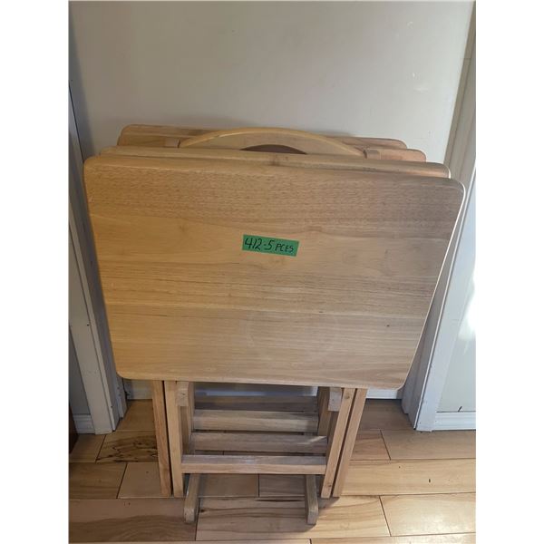 (4) Folding Solid Wood TV Trays w/ Storage Rack (no marks or stains)