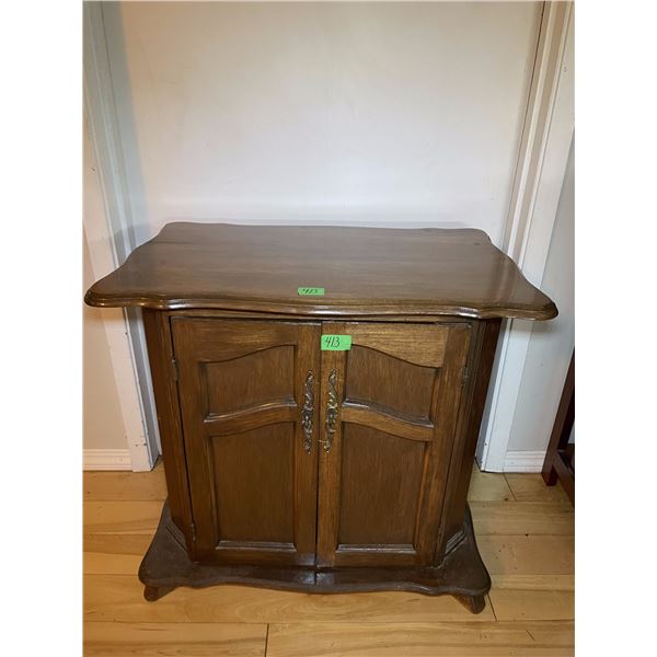 Vintage Wood Accent Cabinet, 15”x 24”x 24”.  Double Doors w/ Ornate Metal