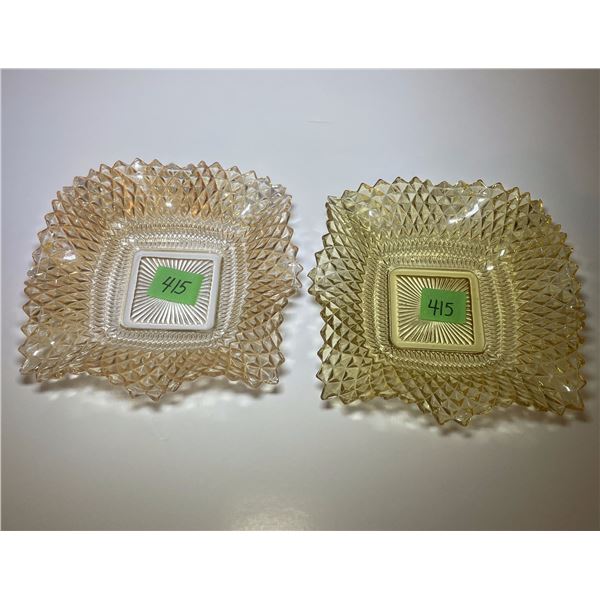 Vintage 1960’s Candy Dishes – Diamond Point w/ Square Ruffled Edges.  One Amber & 