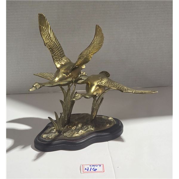 Vintage Brass Flying Swans Figurine, 10” tall
