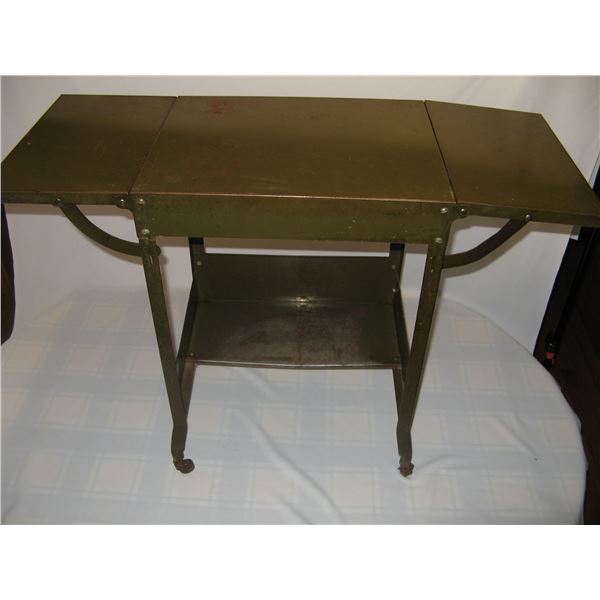 Vintage Industrial Metal Drop Leaf Rolling Typewriter Table