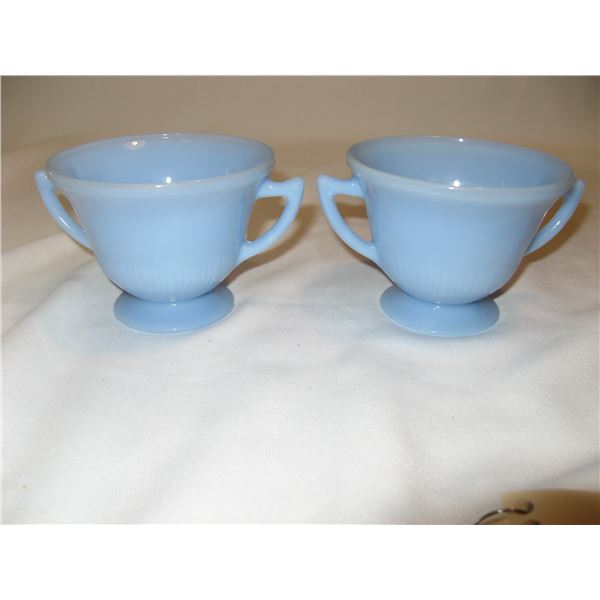 Pair of Blue Delphite Sugar Bowls