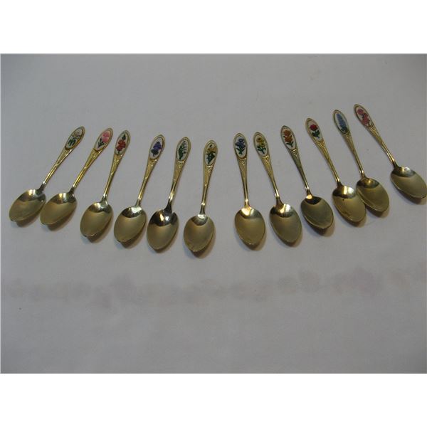 Complete Set of Gold Tone Canadian Provincial Flowers Spoons