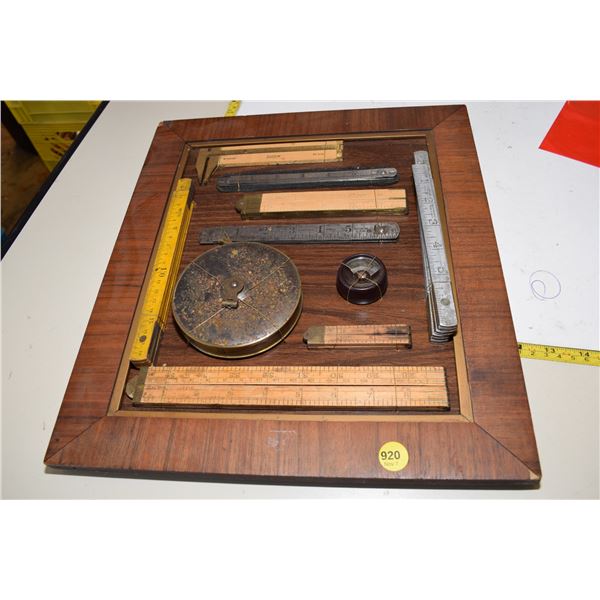 Antique Measuring Tape & Folding Ruler Mounted Display