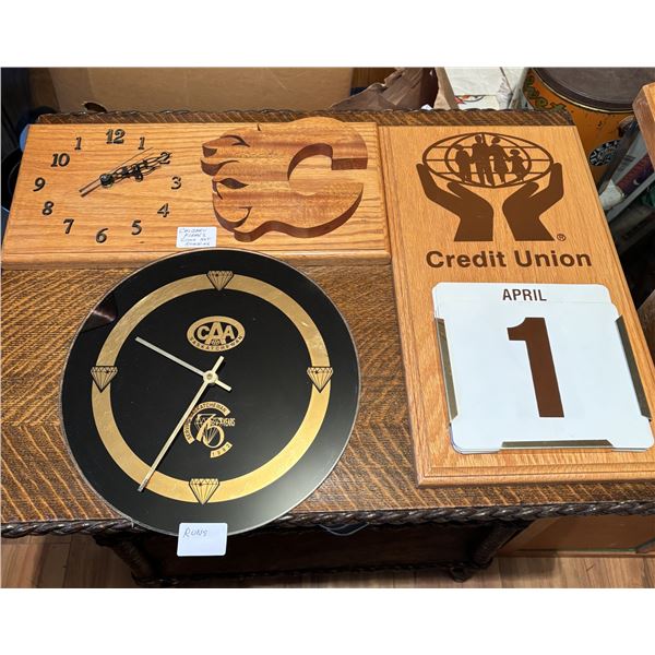 Wooden Calgary Flames Clock, CAA Clock, Credit Union Calander
