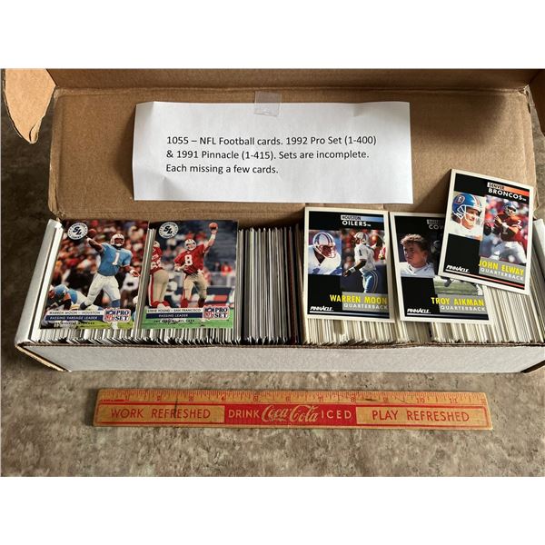 NFL Football cards. 1992 Pro Set (1-400) & 1991 Pinnacle (1-415). Sets are incomplete. Each missing 