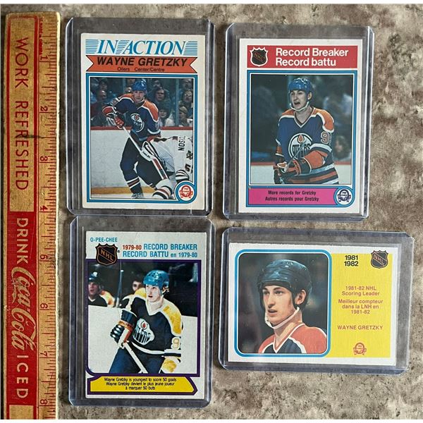 Wayne Gretzky lot of 4 different O-Pee-Chee (OPC) hockey cards. 1980s.