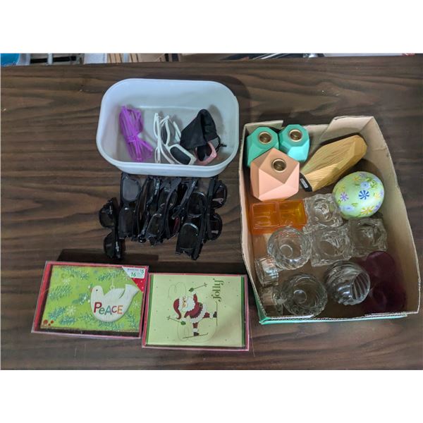 Mixed lot-Candle holders, x-mas cards, glasses, and 3d glasses