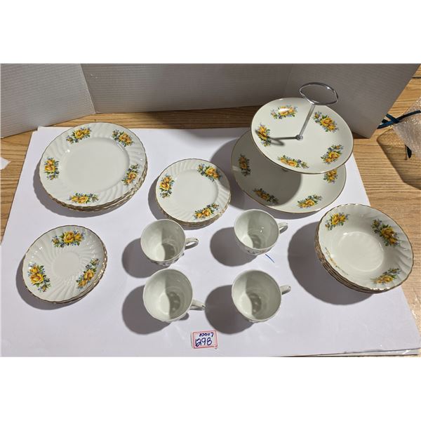 (4) 5pc Royal Wessex White Ironstone Dinner Set w/ Tiered Serving Dish (21pc Total)