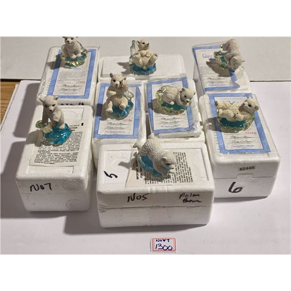8pc Hamilton Collection “Polar Playmates” Polar Bear Sculpture Lot by Michael Adam