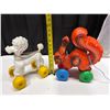 Image 1 : Vintage blow-mold plastic pull toys from the 1950s or 1960s, commonly made in Canada.
