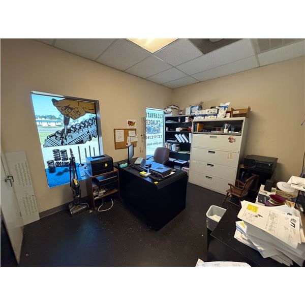 Remaining Furniture in Room w/Desk, Bookshelves, Lateral Files, Bin Cabinet