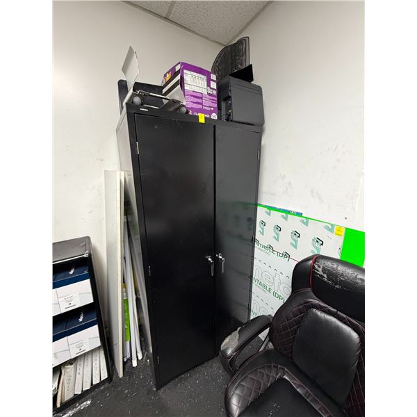 Black Metal  2  Drawer Storage Cabinet w/Contents,  MFC,  Shorters on Top