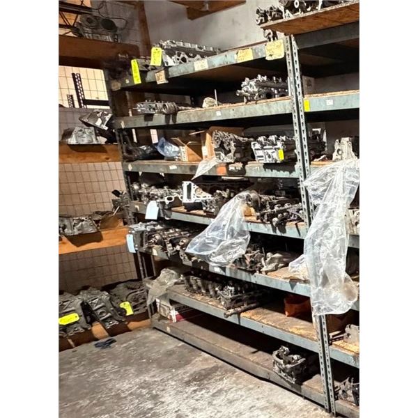 Asst Cylinder Heads on Metal Shelves in Room 59