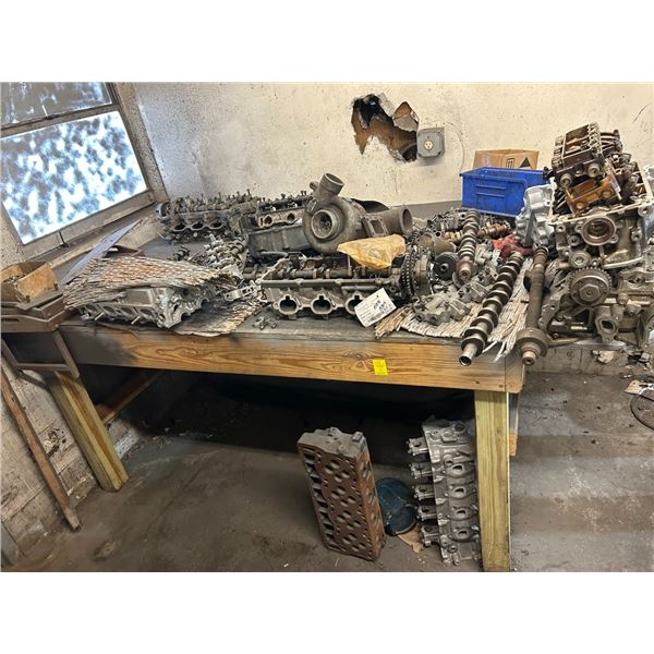 Wooden Tool Bench, Asst Cylinder Heads, Parts