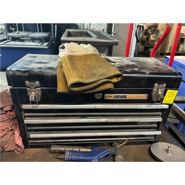 Gear Wrench 4 Compartment Toolbox, Welding Gloves, Some Tools