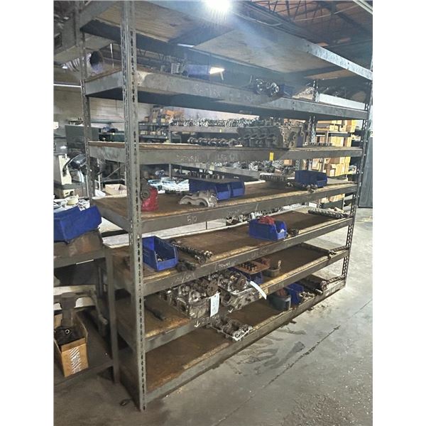 Cylinder Heads/Parts on Grey Metal 7 Shelf Rack