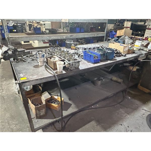 Cylinder Head/Parts on Blue Steel  4' X  8'  Work Bench w/Vise