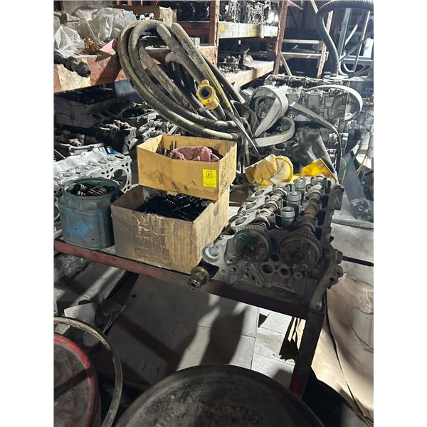 Asst Cylinder Heads on Red  3'  X  7'  Work Table w/Undershelf - 10