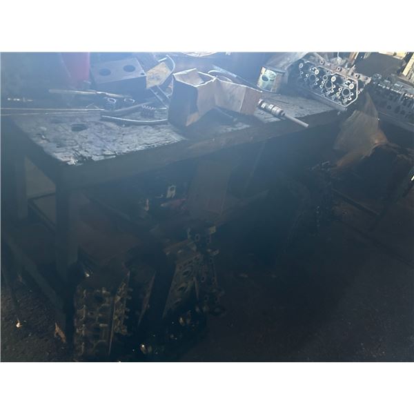 Metal Work Bench w/Asst  Cylinder Heads - 21