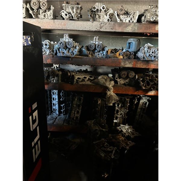 Large Lot Cylinder Heads on 5 Shelf Pallet Rack Section - 45
