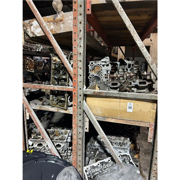 Large Lot Cylinder Heads on 3 Heavy Duty Storage Racks - 133