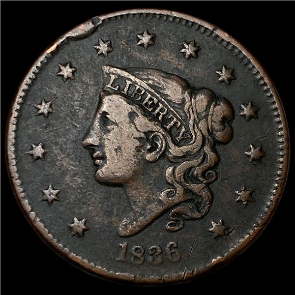 1836 Coronet Head Large Cent ABOUT  UNCIRCULATED