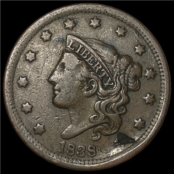 1838 Coronet Head Large Cent LIGHTLY  CIRCULATED