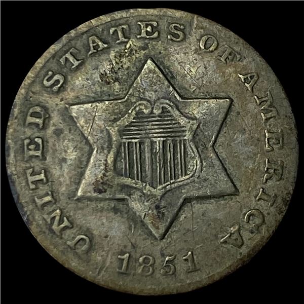 1851 Silver Three-Cent Piece NEARLY  UNCIRCULATED