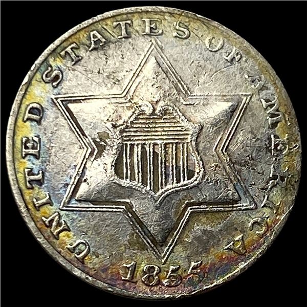 1855 Silver Three-Cent Piece NEARLY  UNCIRCULATED
