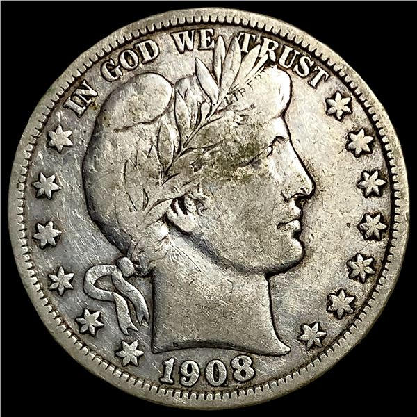 1908-S Silver Barber Half Dollar ABOUT  UNCIRCULATED