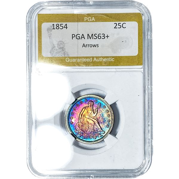 1854 Seated Liberty Quarter PGA MS63+ Arrows