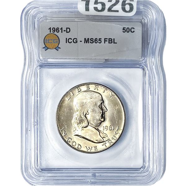 1961-D Franklin Half Dollar ICG MS65 FBL