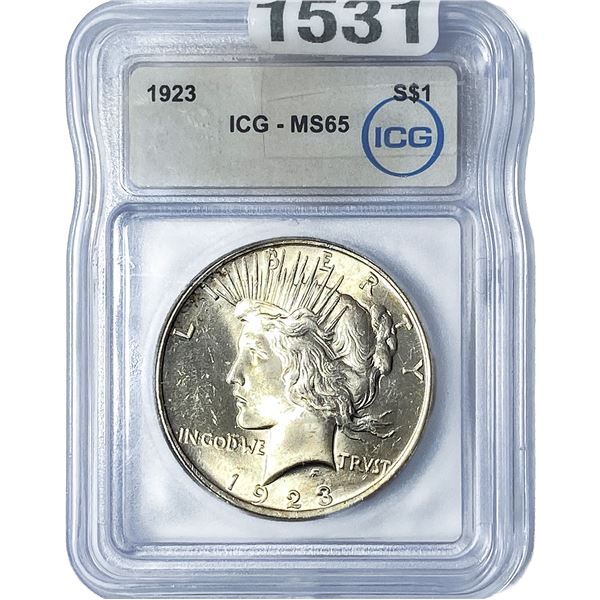 1923 Silver Peace Dollar ICG MS65
