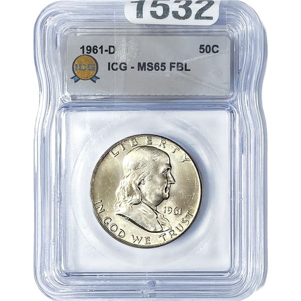 1961-D Franklin Half Dollar ICG MS65 FBL