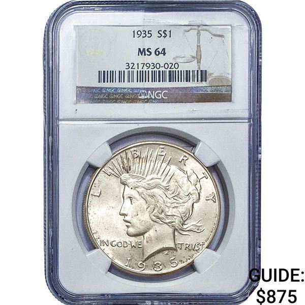 1935 Silver Peace Dollar NGC MS64