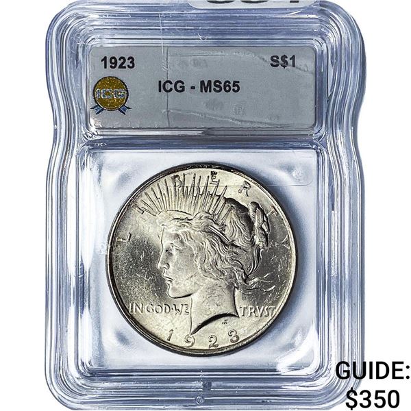 1923 Silver Peace Dollar ICG MS65