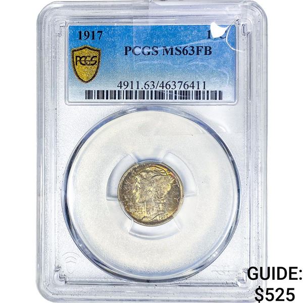 1917 Mercury Silver Dime PCGS MS63 FB